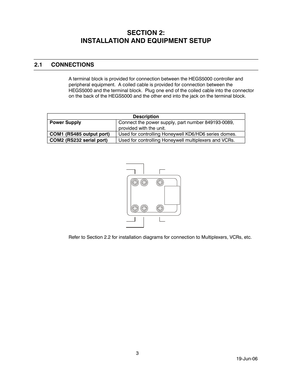 Section 2: installation and equipment setup, 1 connections, Connections | Honeywell HEGS5001 User Manual | Page 13 / 68
