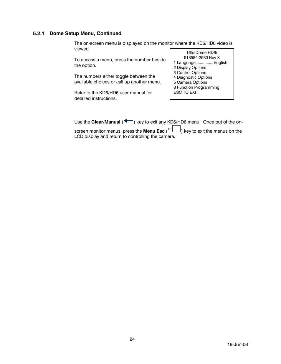 1 dome setup menu, continued | Honeywell HEGS5001 User Manual | Page 34 / 68