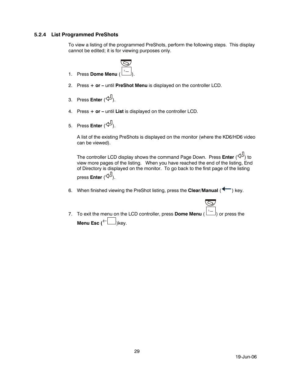 4 list programmed preshots, List programmed preshots | Honeywell HEGS5001 User Manual | Page 39 / 68