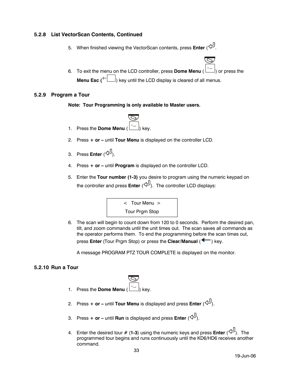 8 list vectorscan contents, continued, 9 program a tour, 10 run a tour | Program a tour, Run a tour | Honeywell HEGS5001 User Manual | Page 43 / 68
