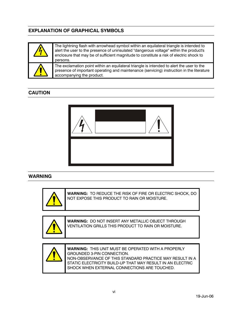 Explanation of graphical symbols, Caution, Warning | Honeywell HEGS5001 User Manual | Page 6 / 68