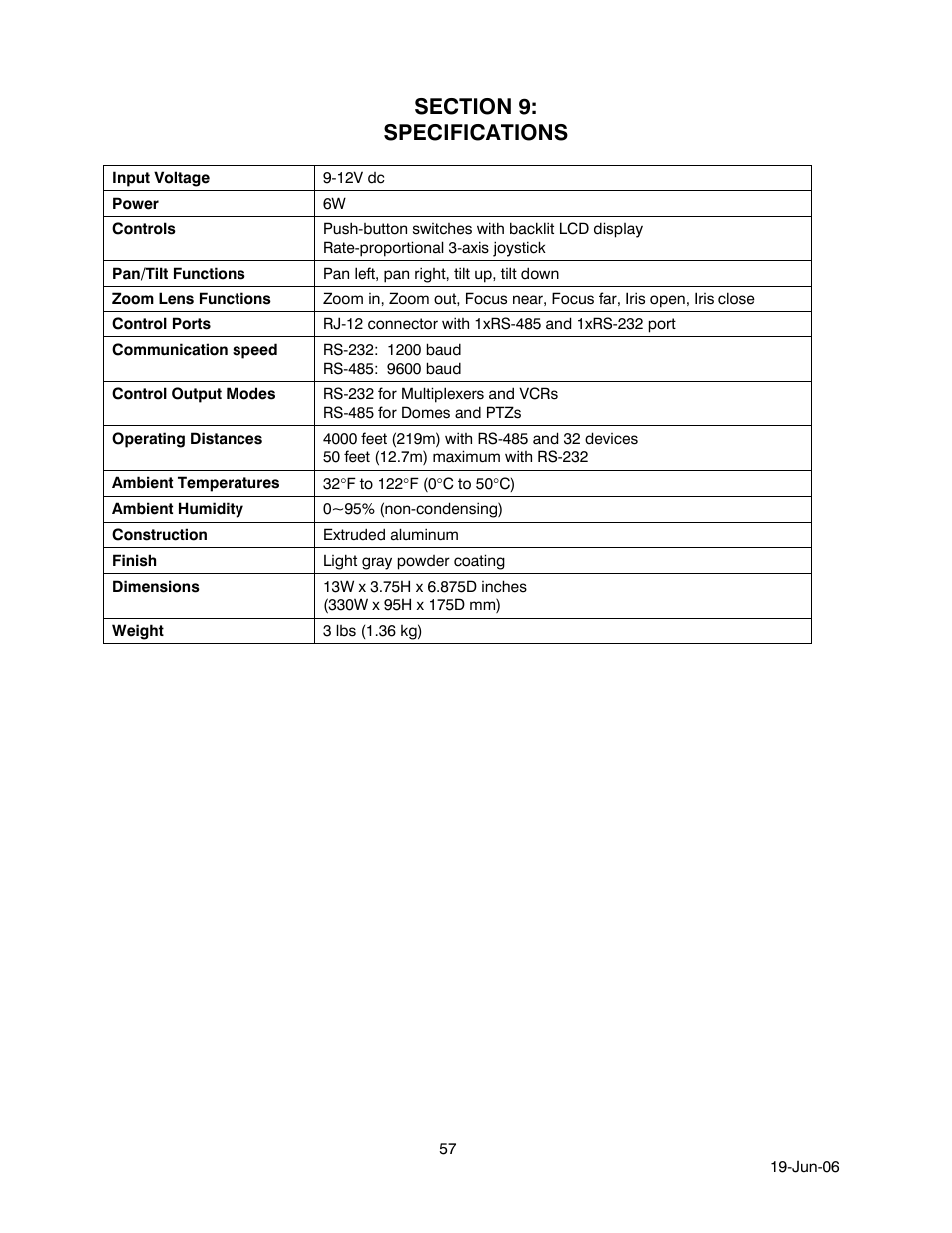 Section 9: specifications | Honeywell HEGS5001 User Manual | Page 67 / 68