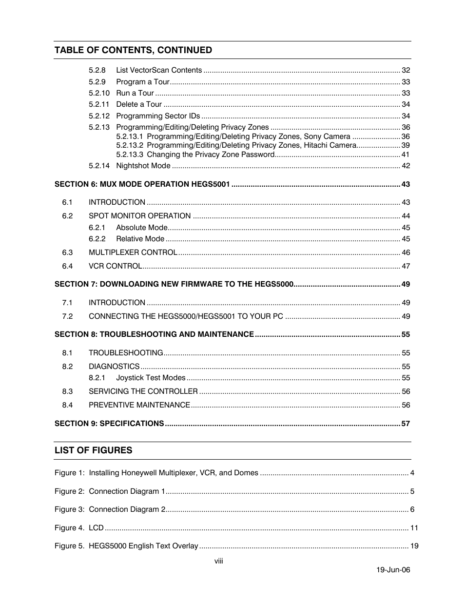 Table of contents, continued, List of figures | Honeywell HEGS5001 User Manual | Page 8 / 68