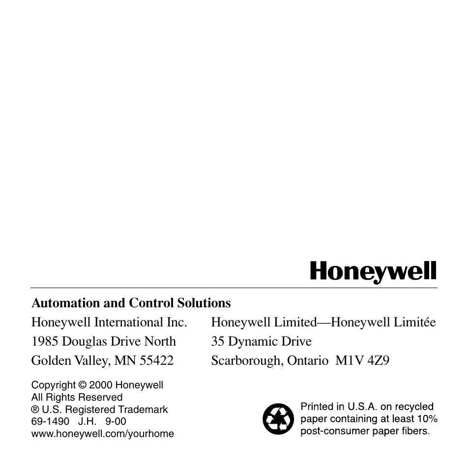 Honeywell 69-1490 User Manual | Page 12 / 12