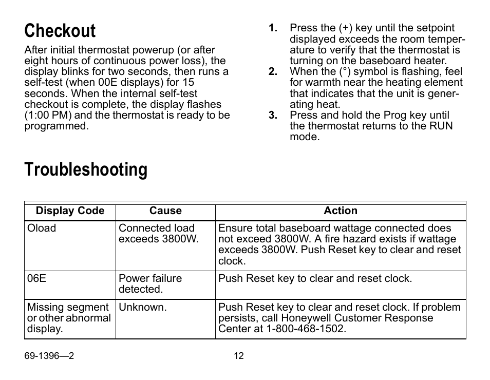 Checkout, Troubleshooting | Honeywell CHRONOTHERM T4700 User Manual | Page 12 / 16