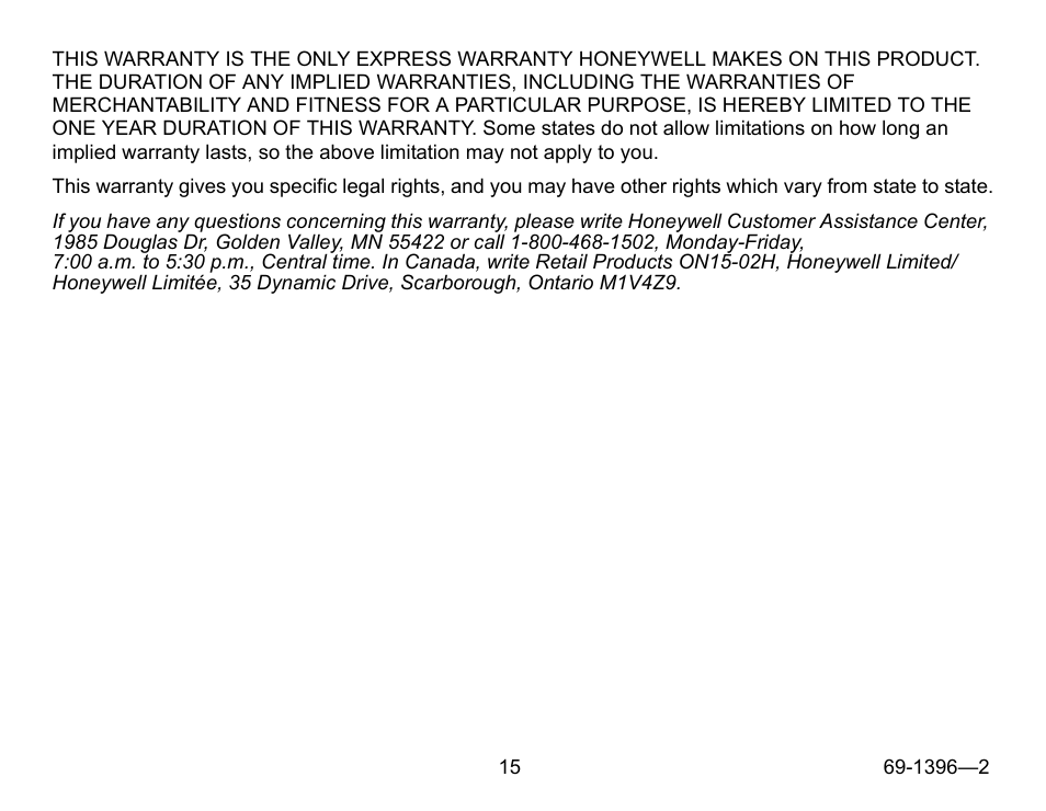 Honeywell CHRONOTHERM T4700 User Manual | Page 15 / 16