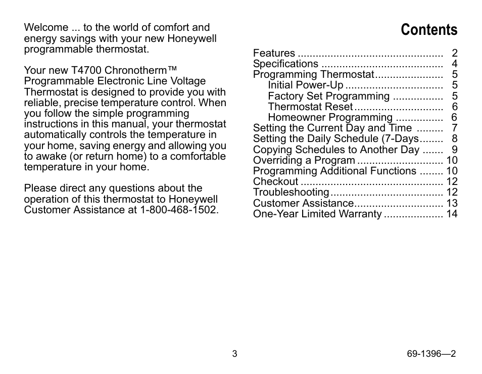 Honeywell CHRONOTHERM T4700 User Manual | Page 3 / 16