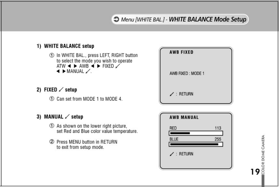 Menu [white bal.j | Honeywell HD73 User Manual | Page 19 / 40