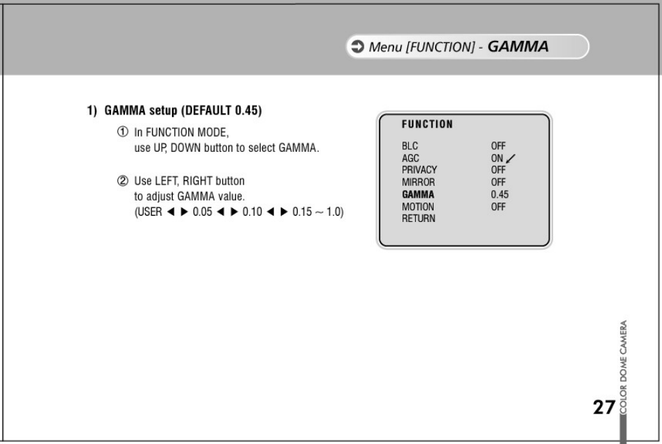 1) gamma setup (default 0.45) | Honeywell HD73 User Manual | Page 27 / 40