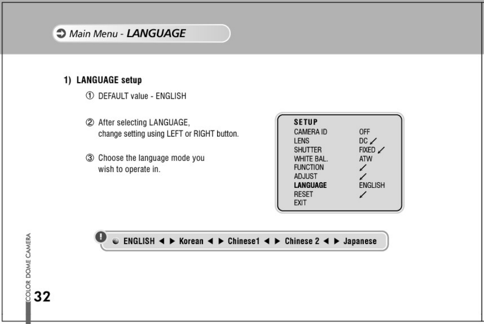 Main menu, 1) language setup | Honeywell HD73 User Manual | Page 32 / 40