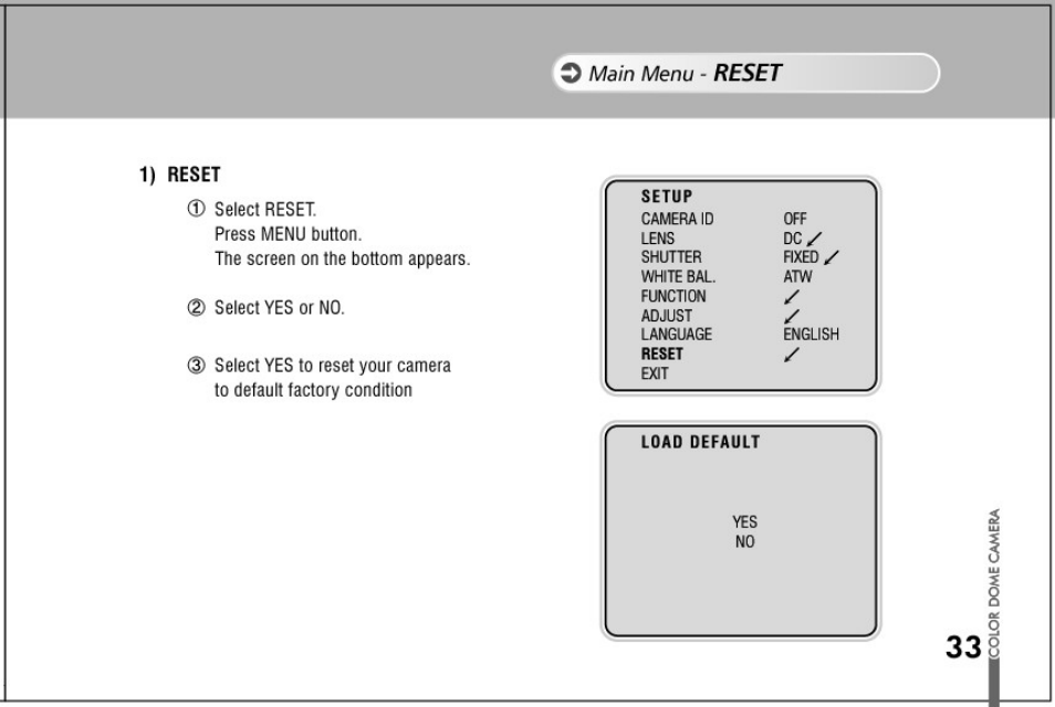 Main menu, Reset | Honeywell HD73 User Manual | Page 33 / 40