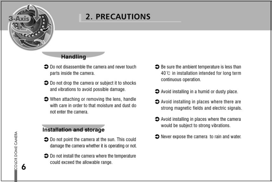 Precautions, Axís | Honeywell HD73 User Manual | Page 6 / 40