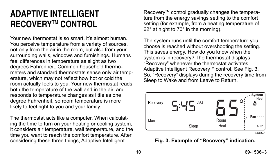 Adaptive intelligent recovery, Control | Honeywell CHRONOTHERM IV T8665A User Manual | Page 10 / 48