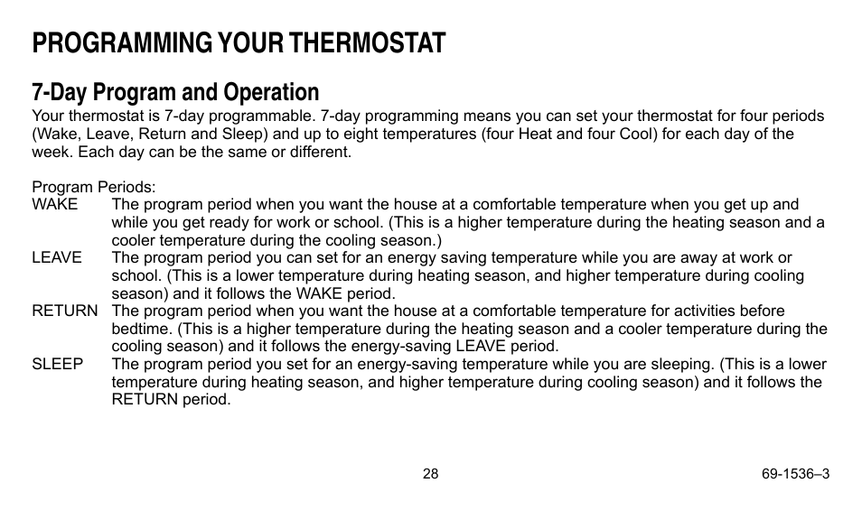 Programming your thermostat, Day program and operation | Honeywell CHRONOTHERM IV T8665A User Manual | Page 28 / 48