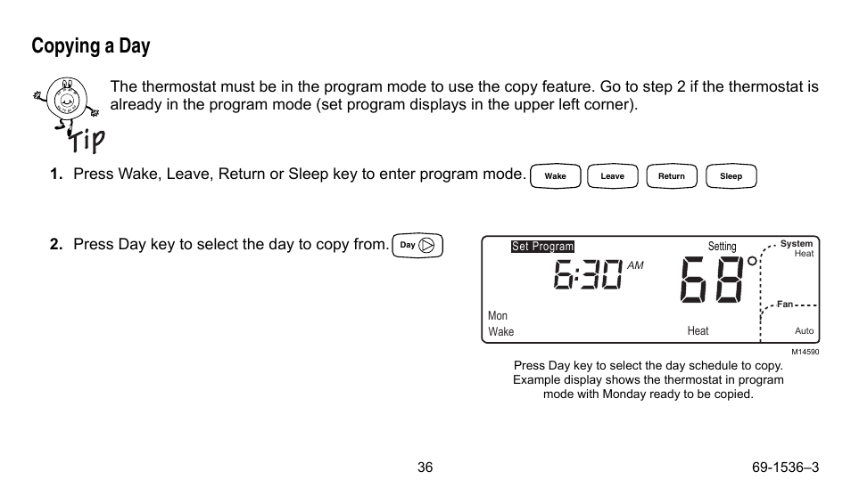 Copying a day | Honeywell CHRONOTHERM IV T8665A User Manual | Page 36 / 48