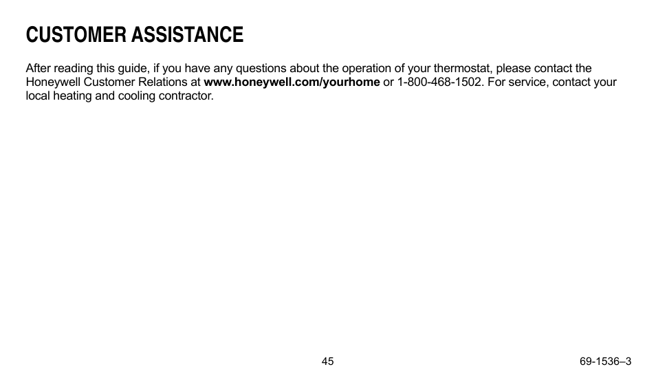 Customer assistance | Honeywell CHRONOTHERM IV T8665A User Manual | Page 45 / 48