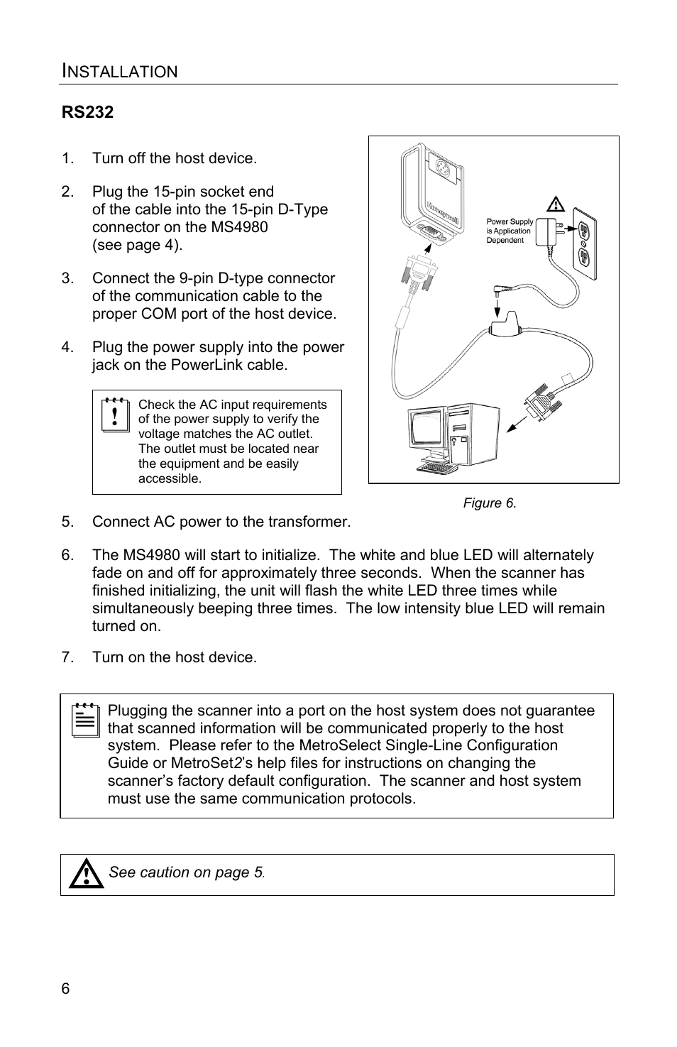 Installation, Rs232 | Honeywell MS4980 User Manual | Page 10 / 48