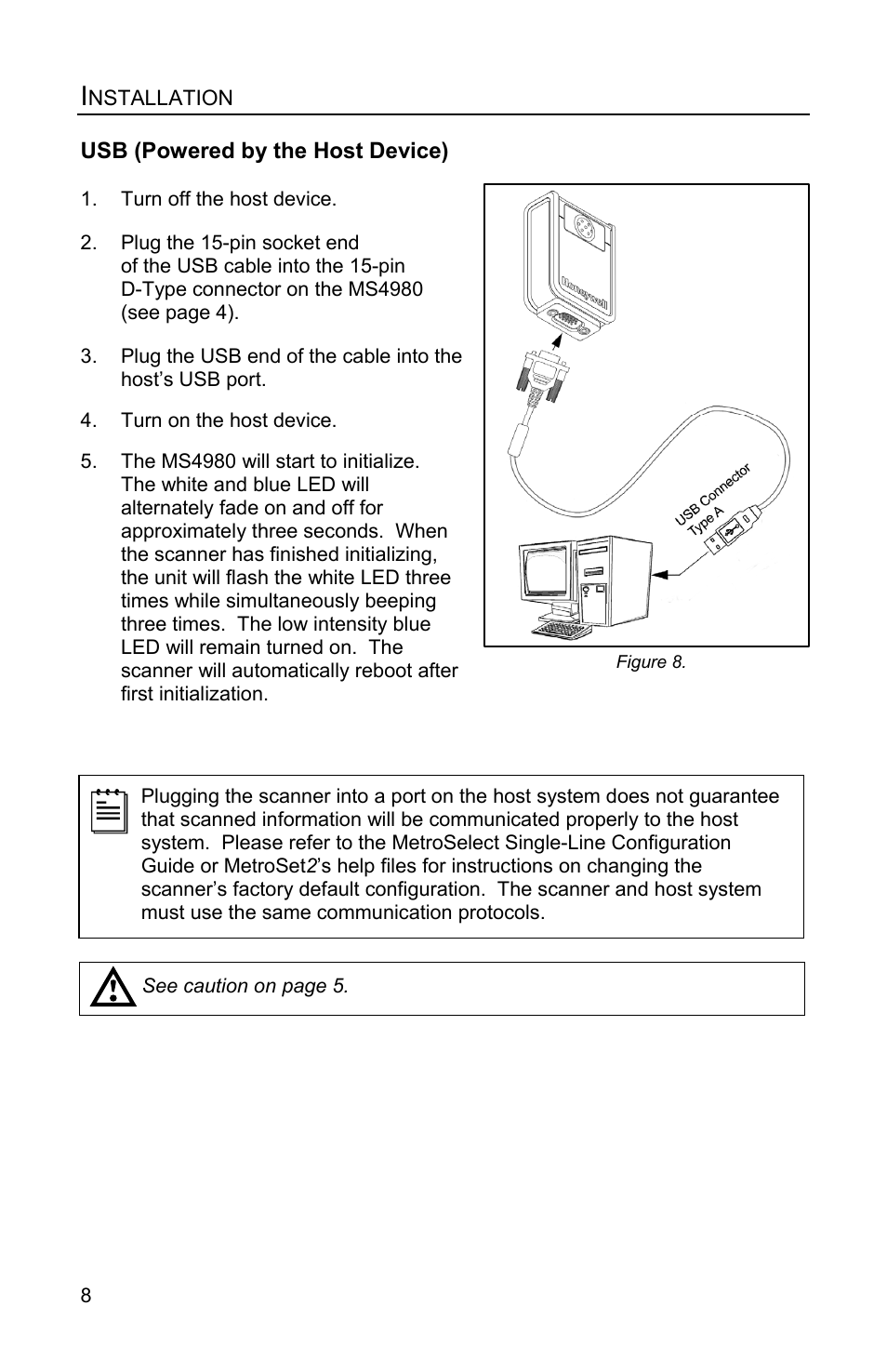 Usb (powered by the host device) | Honeywell MS4980 User Manual | Page 12 / 48