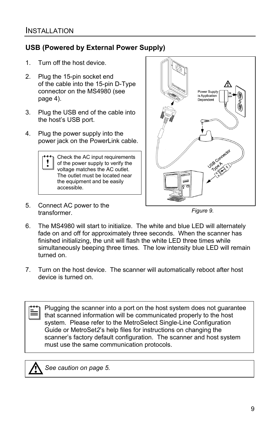 Usb (powered by external power supply) | Honeywell MS4980 User Manual | Page 13 / 48