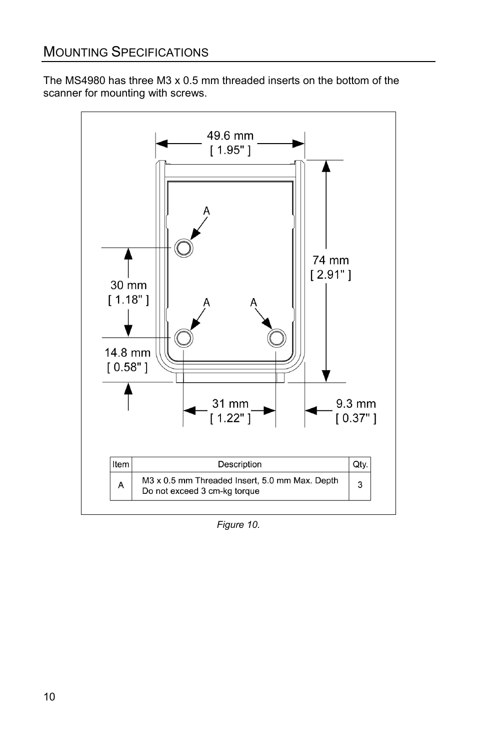 Mounting specifications | Honeywell MS4980 User Manual | Page 14 / 48