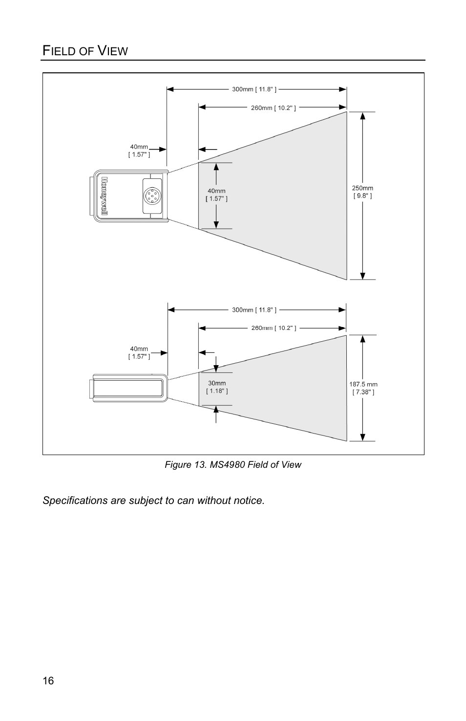 Field of view | Honeywell MS4980 User Manual | Page 20 / 48