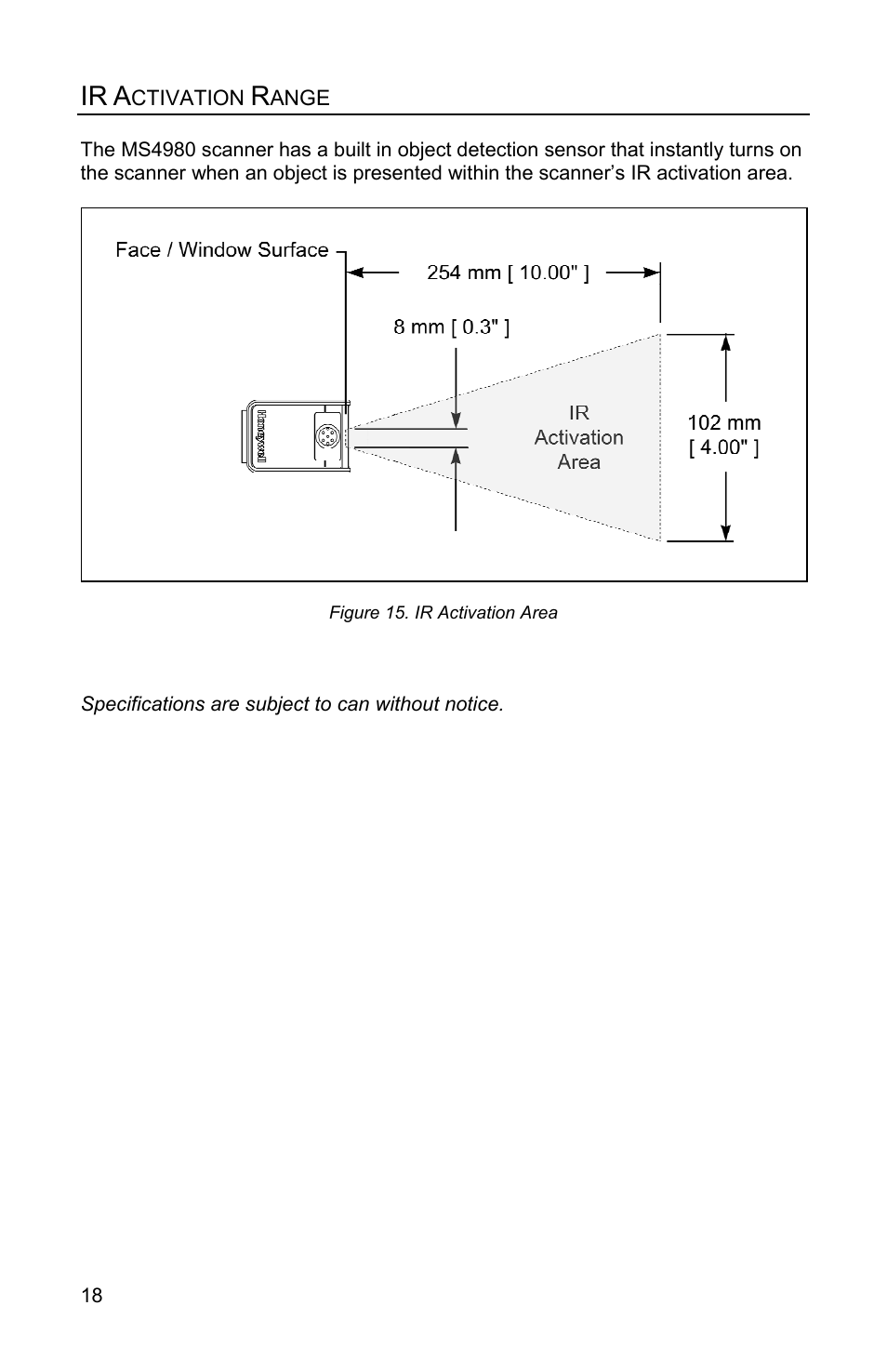 Ir activation range | Honeywell MS4980 User Manual | Page 22 / 48