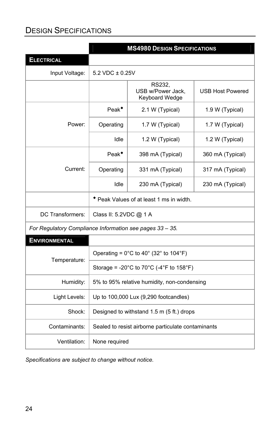 Electrical, Environmental | Honeywell MS4980 User Manual | Page 28 / 48