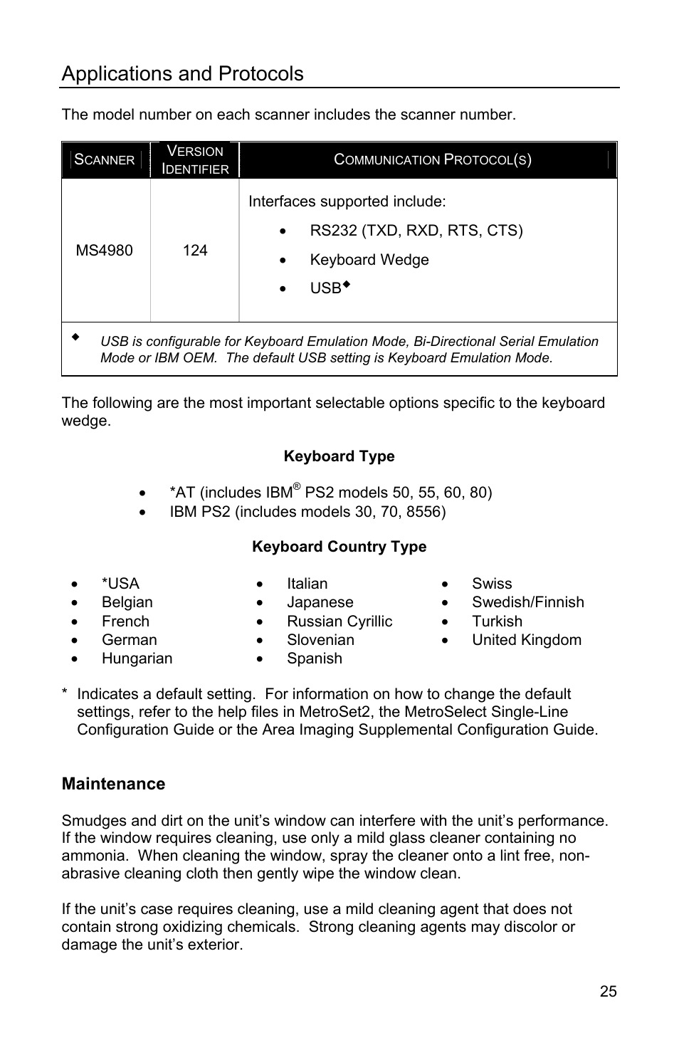 Applications and protocols, Maintenance | Honeywell MS4980 User Manual | Page 29 / 48