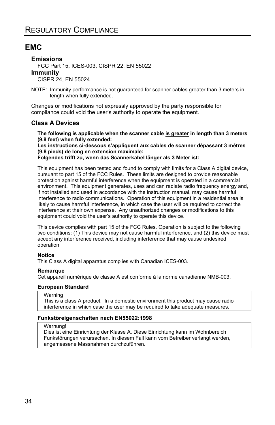 Egulatory, Ompliance | Honeywell MS4980 User Manual | Page 38 / 48