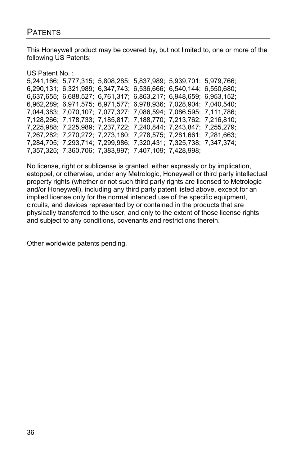 Patents | Honeywell MS4980 User Manual | Page 40 / 48
