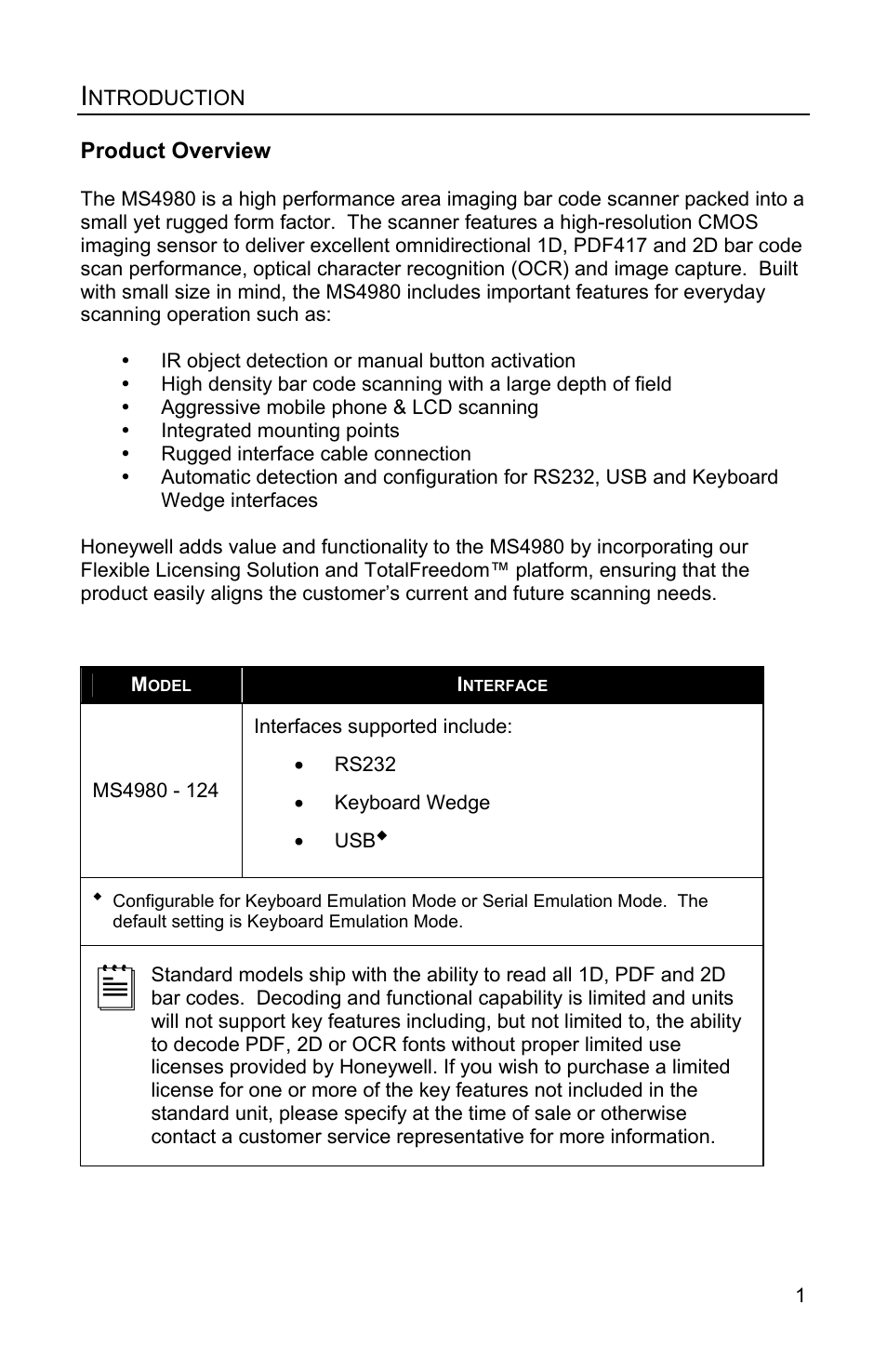 Introduction, Product overview | Honeywell MS4980 User Manual | Page 5 / 48