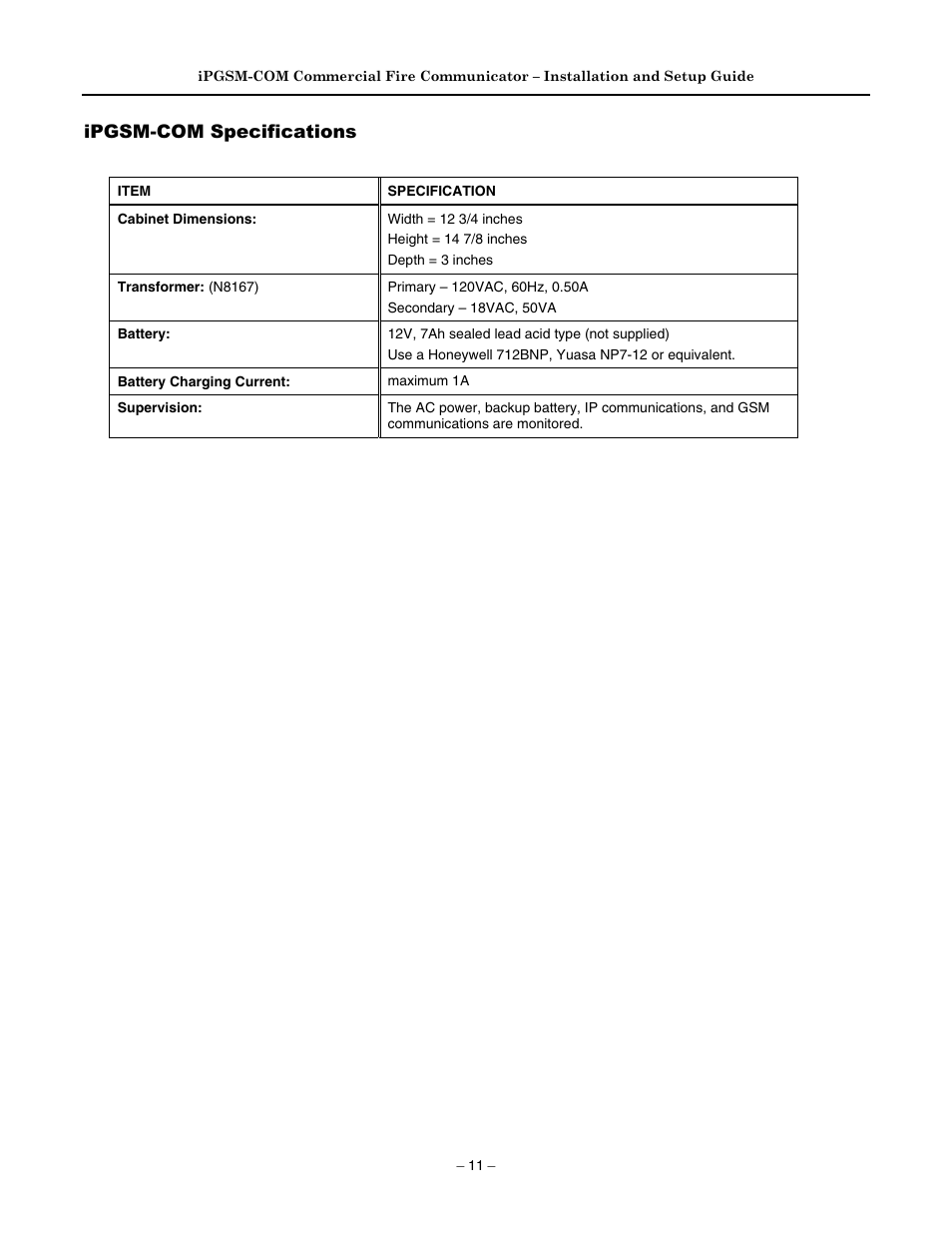 Ipgsm-com specifications | Honeywell 800-04433V1 User Manual | Page 13 / 16