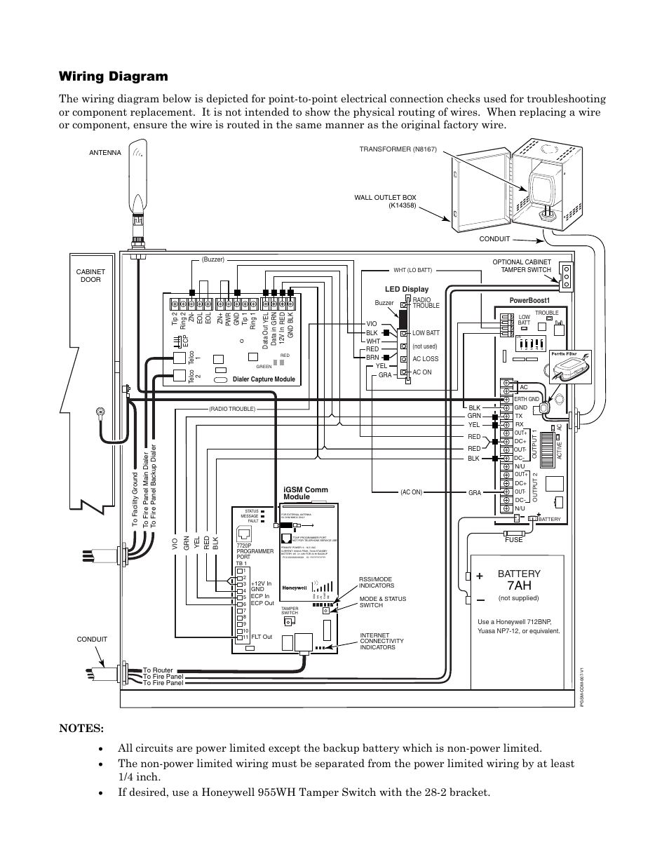 Wiring diagram, Battery | Honeywell 800-04433V1 User Manual | Page 15 / 16