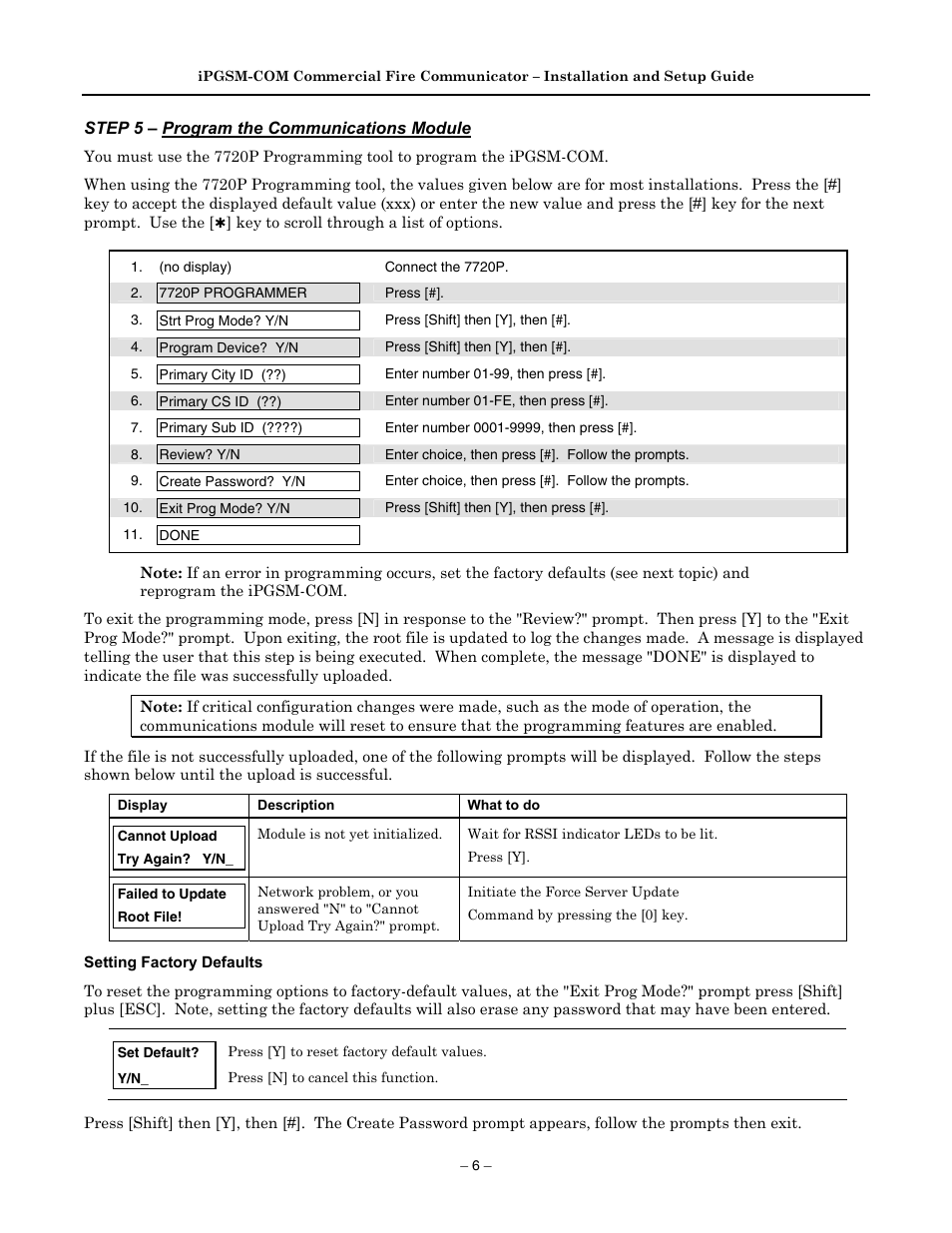 Step 5 – program the communications module, Key to scroll through a list of options | Honeywell 800-04433V1 User Manual | Page 8 / 16