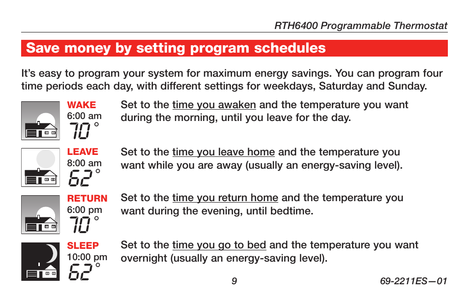 Honeywell RTH6400 User Manual | Page 11 / 52