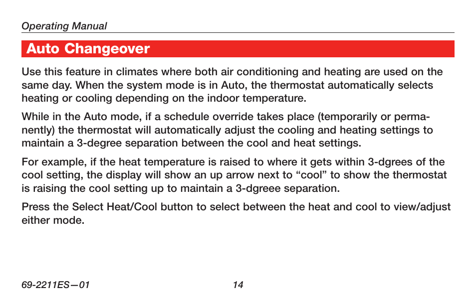 Auto changeover | Honeywell RTH6400 User Manual | Page 16 / 52