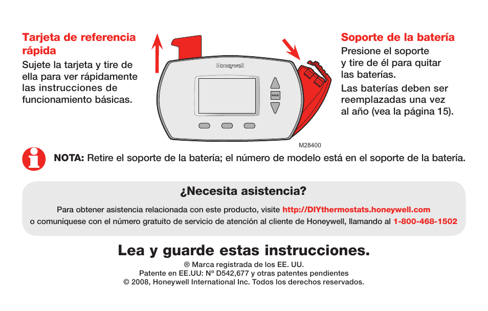 Lea y guarde estas instrucciones, Necesita asistencia | Honeywell RTH6400 User Manual | Page 28 / 52