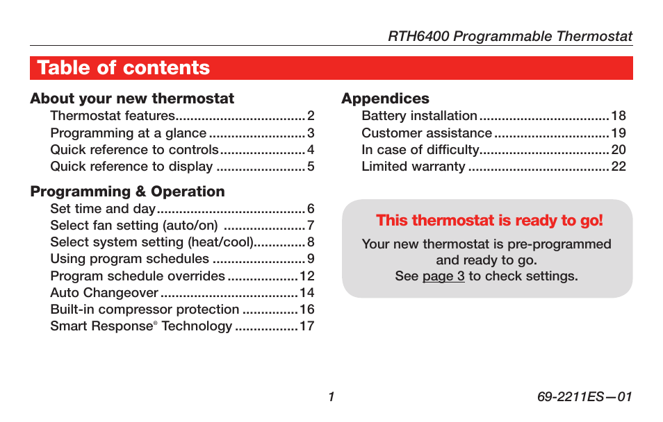 Honeywell RTH6400 User Manual | Page 3 / 52