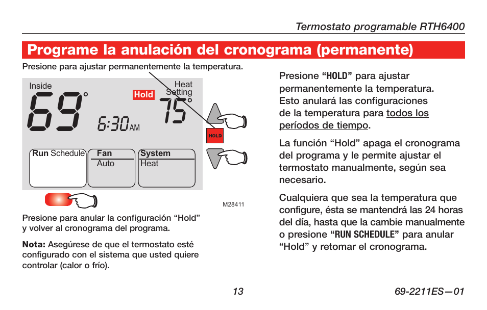 Programe la anulación del cronograma (permanente) | Honeywell RTH6400 User Manual | Page 41 / 52