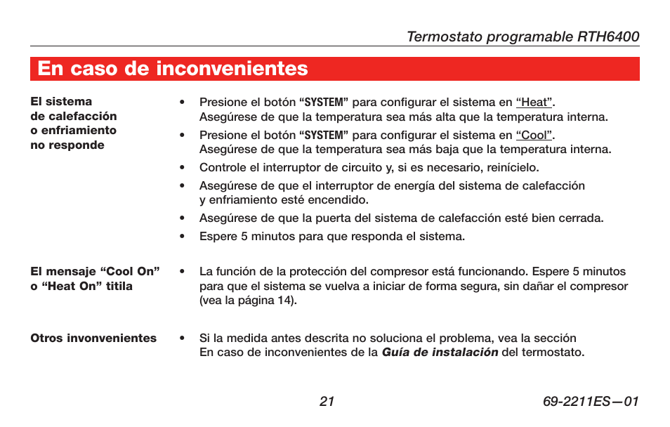 Honeywell RTH6400 User Manual | Page 49 / 52