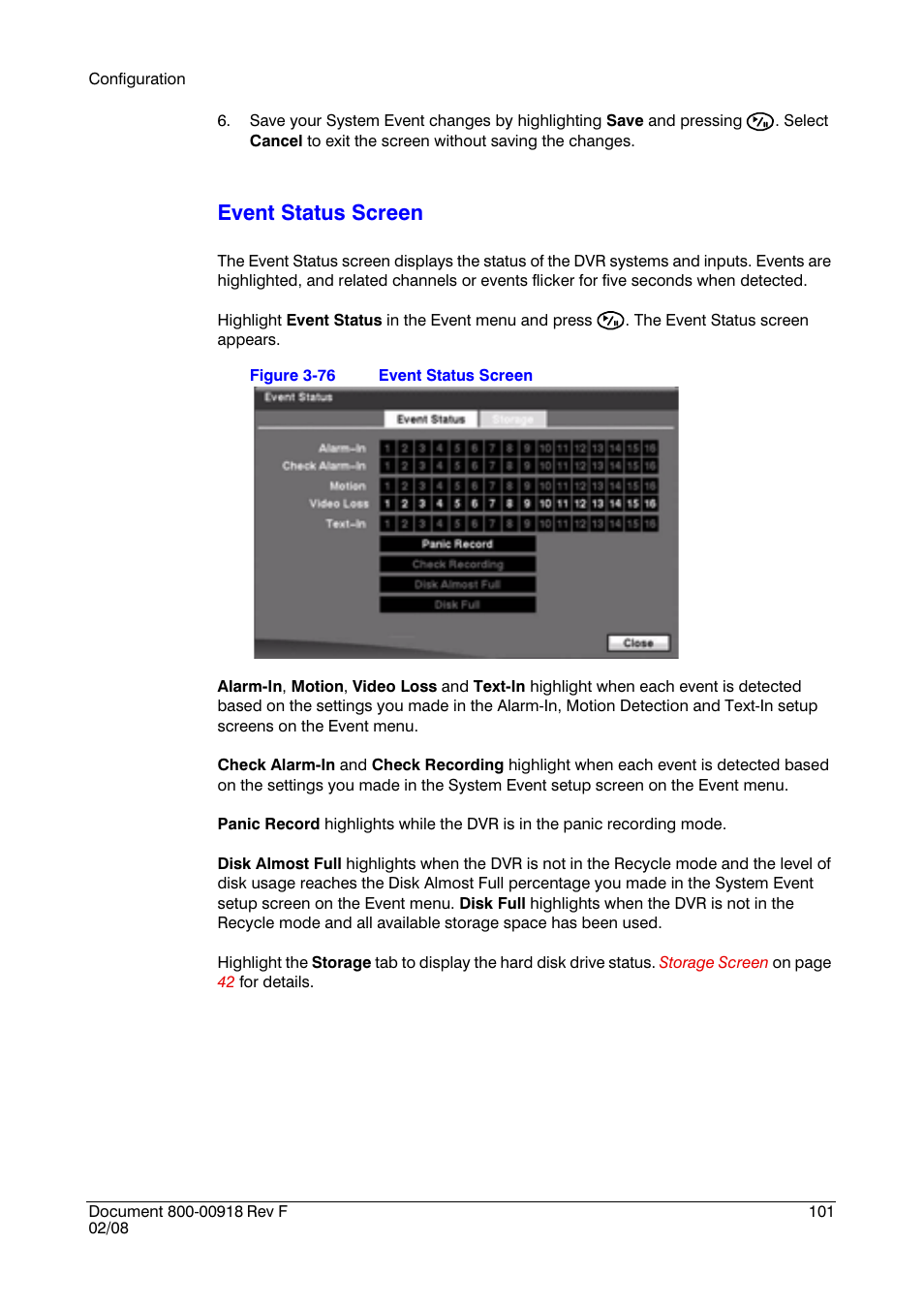 Event status screen | Honeywell HRSD16 User Manual | Page 101 / 160