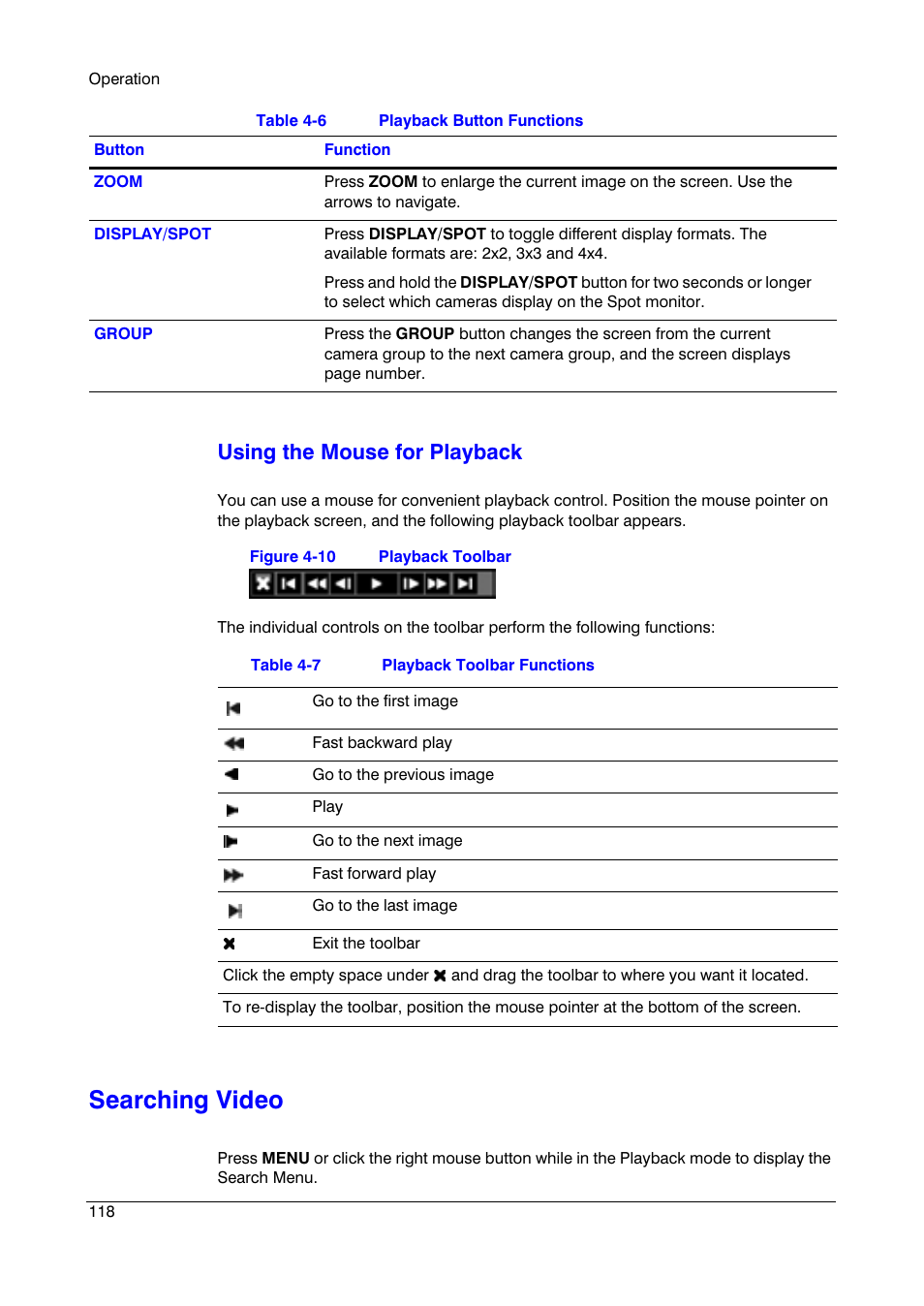 Searching video, Using the mouse for playback | Honeywell HRSD16 User Manual | Page 118 / 160