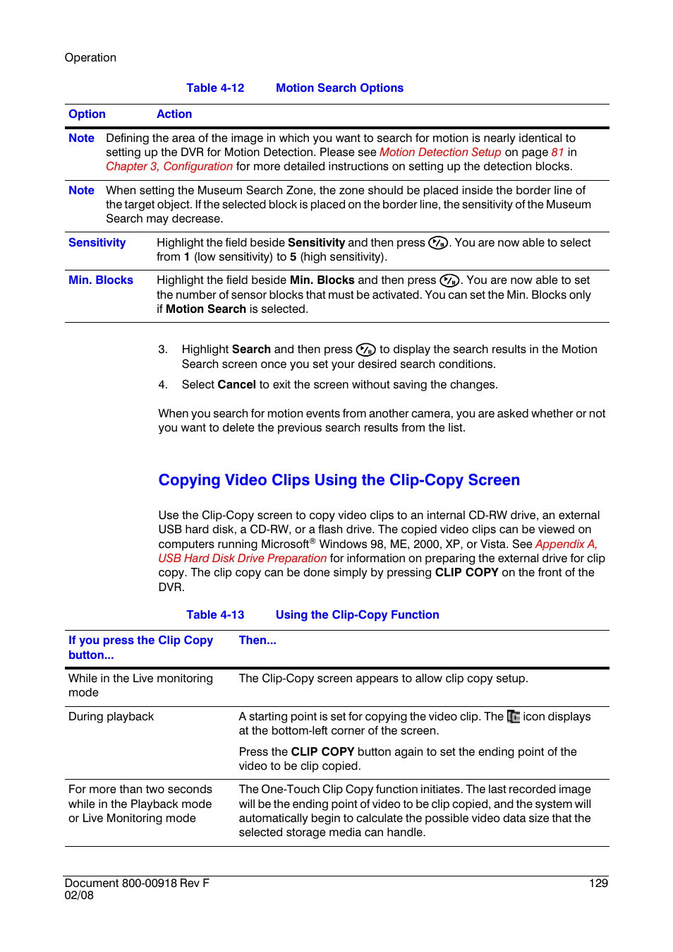 Copying video clips using the clip-copy screen | Honeywell HRSD16 User Manual | Page 129 / 160
