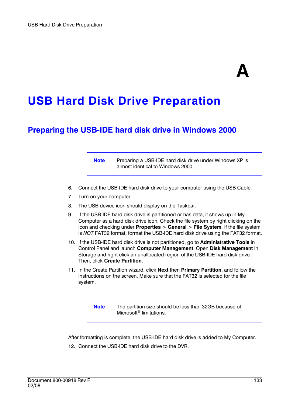 Usb hard disk drive preparation a, Usb hard disk drive preparation | Honeywell HRSD16 User Manual | Page 133 / 160