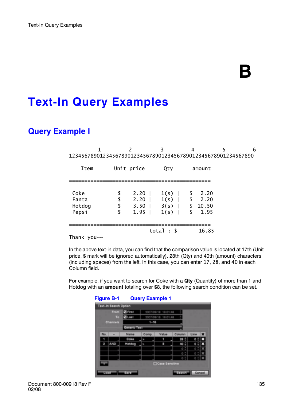 Text-in query examples b, Query example i, Text-in query examples | Honeywell HRSD16 User Manual | Page 135 / 160