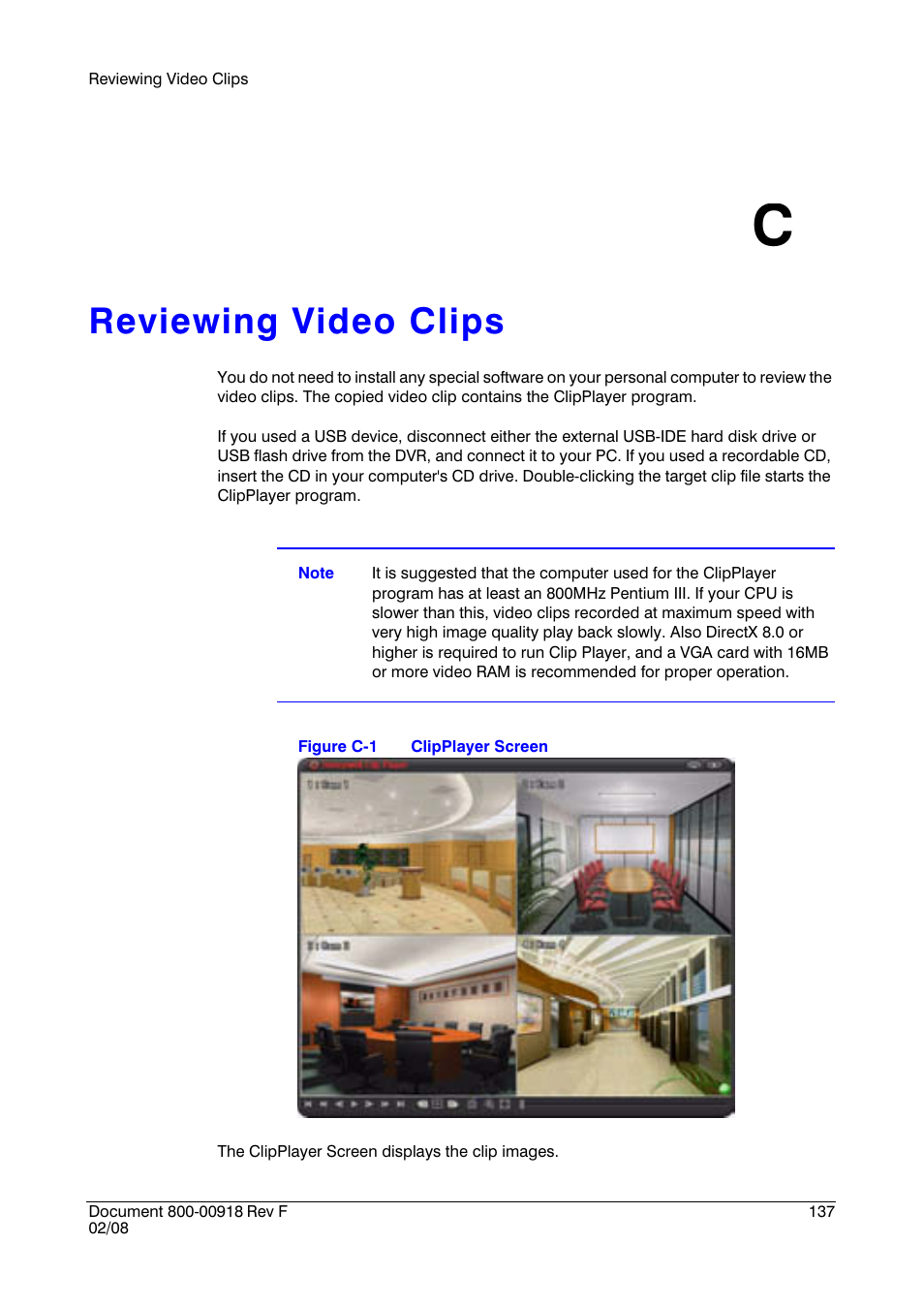 Reviewing video clips c, Reviewing video clips | Honeywell HRSD16 User Manual | Page 137 / 160