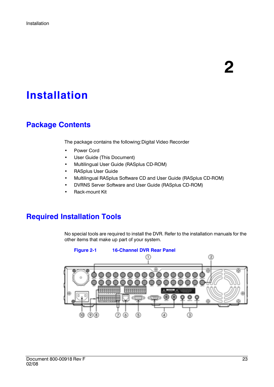 Installation 2, Package contents, Required installation tools | Installation | Honeywell HRSD16 User Manual | Page 23 / 160