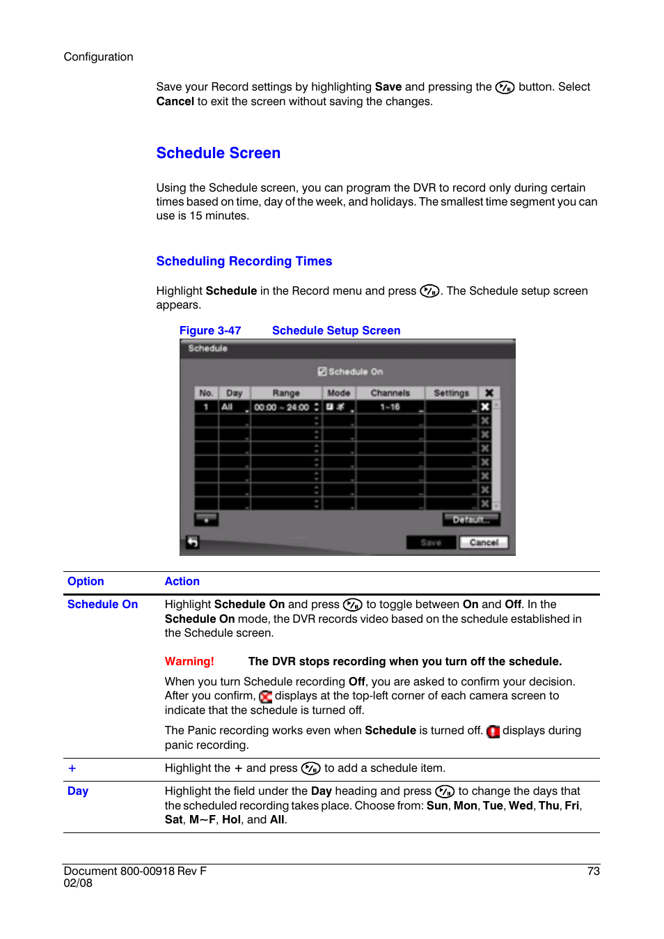 Schedule screen | Honeywell HRSD16 User Manual | Page 73 / 160