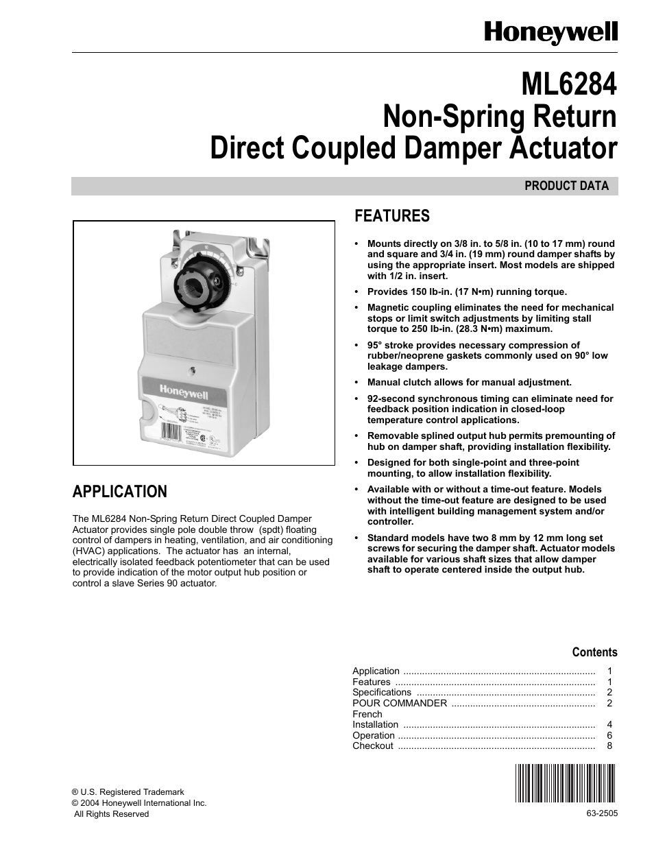 Honeywell ML6284 User Manual | 8 pages