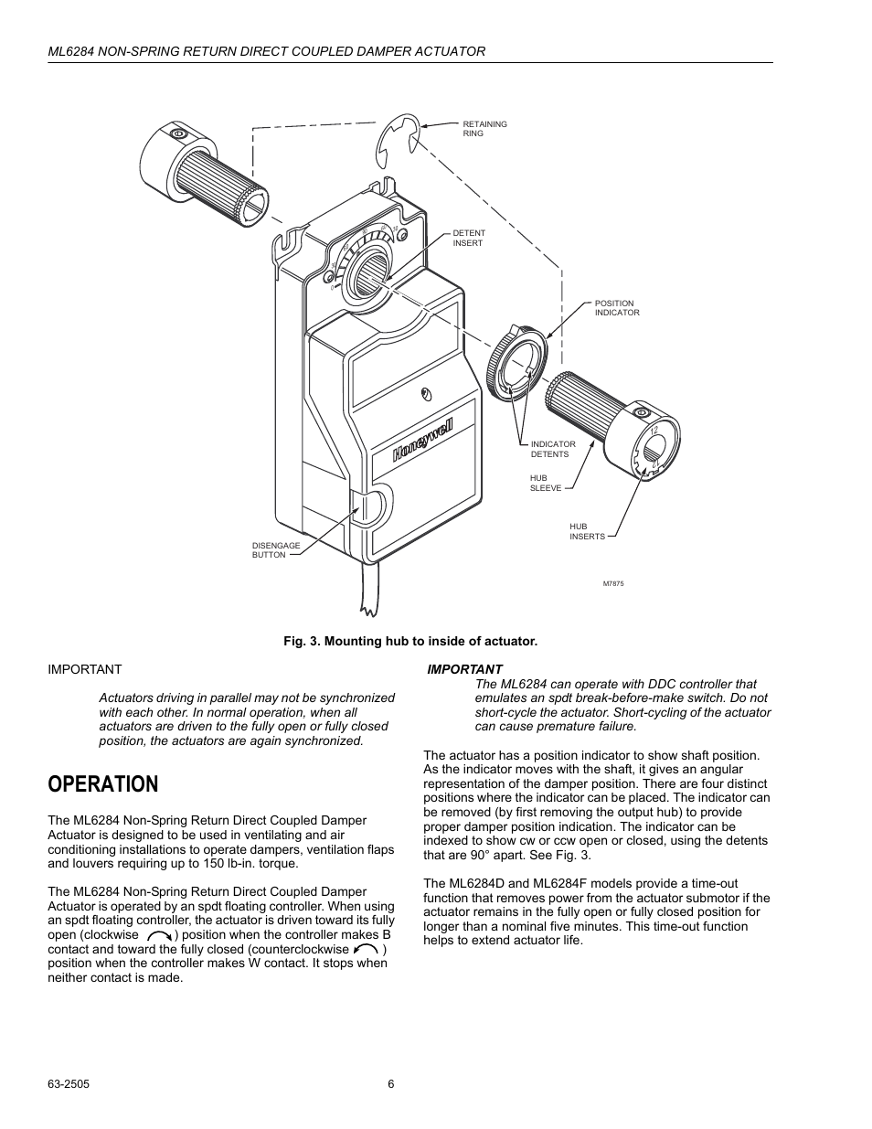 Operation | Honeywell ML6284 User Manual | Page 6 / 8